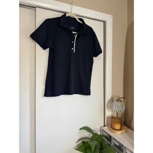 Tory Burch Golf Polo Shirt –Navy, Size Medium | Ruffle Trim, Performance, Preppy
